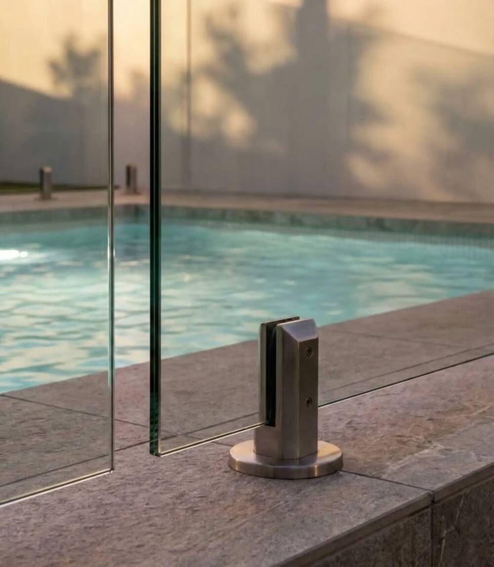 Measuring the gap on a pool gate during an inspection