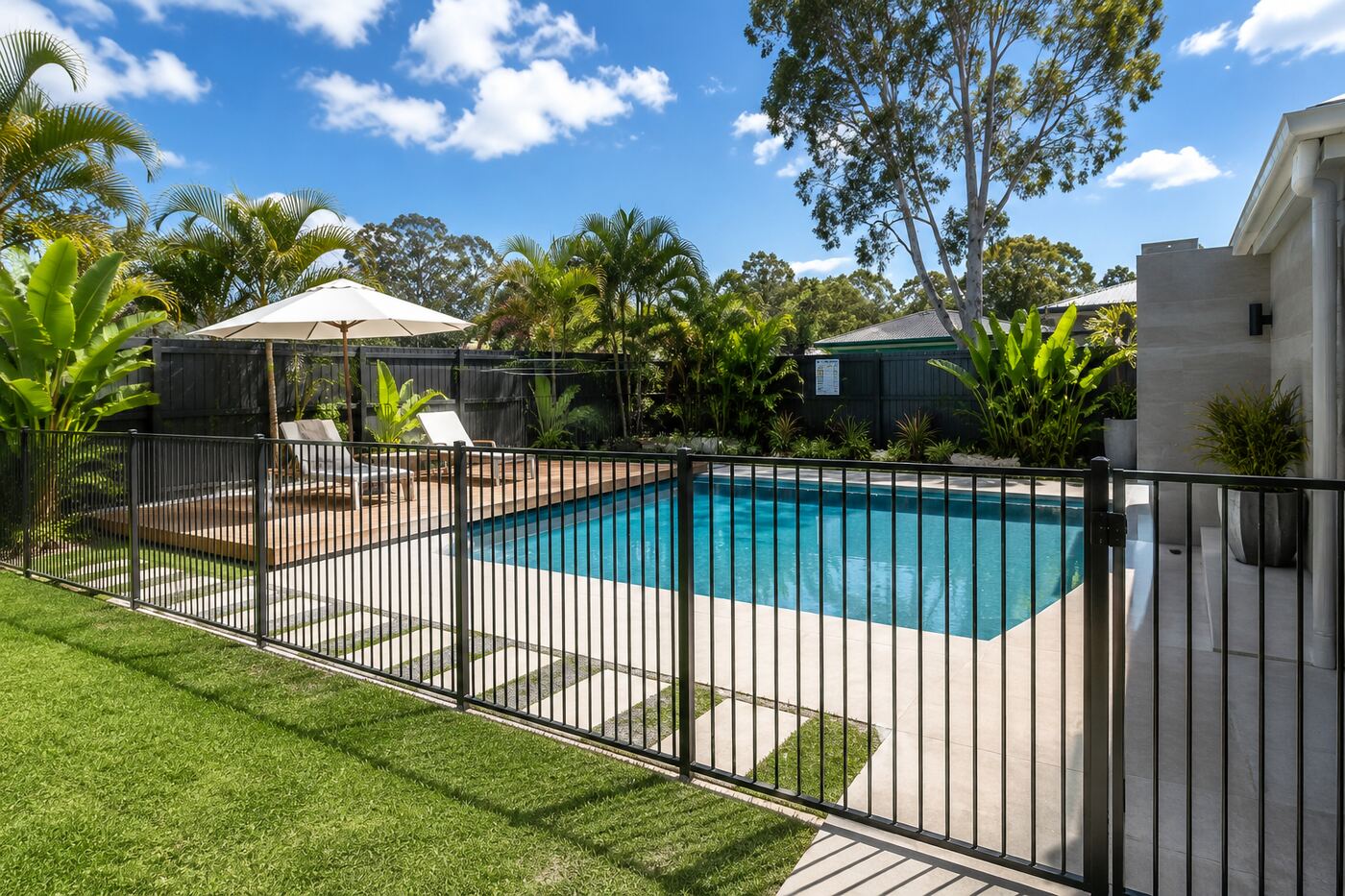 Queensland backyard pool with a compliant boundary and pool fence